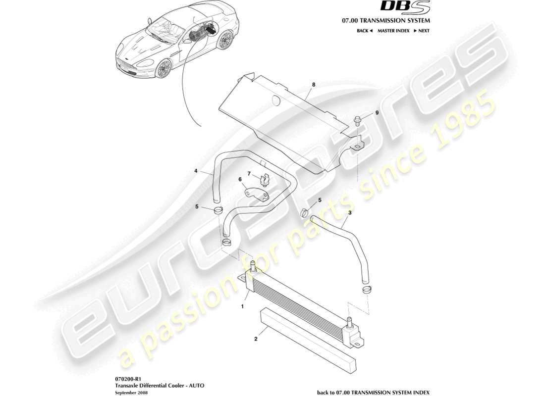 aston martin dbs (2009) differential cooling parts diagram