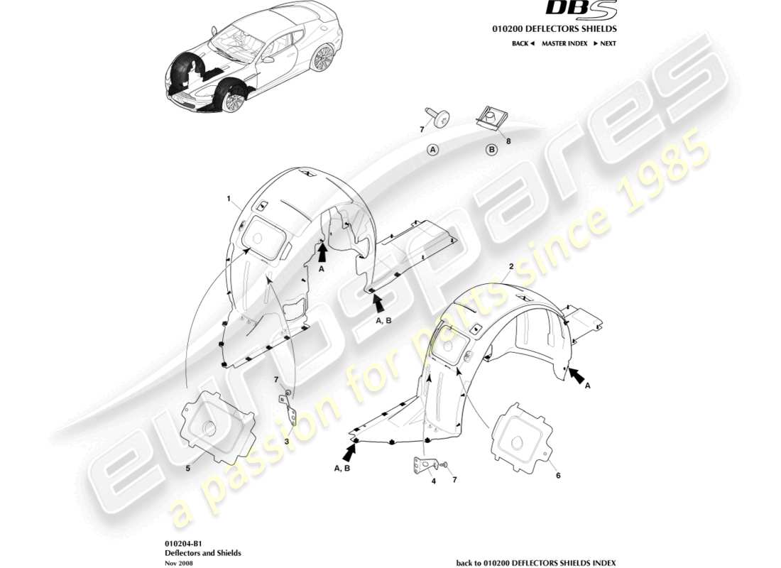 aston martin dbs (2009) front wheel arches parts diagram