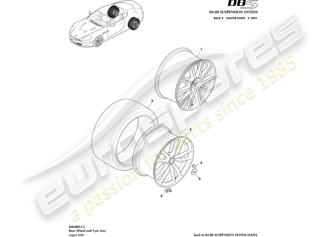 aston martin dbs (2007) rear wheels & tyres part diagram