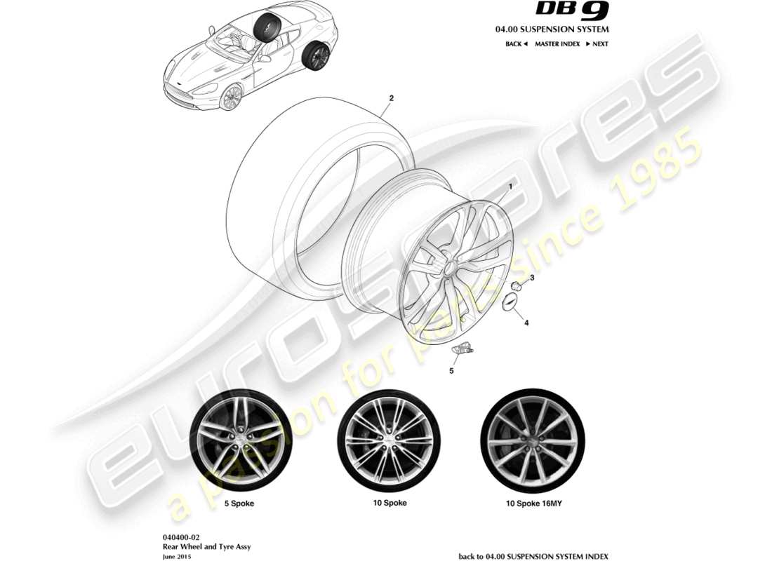 aston martin db9 (2016) wheel & tyres, rear part diagram