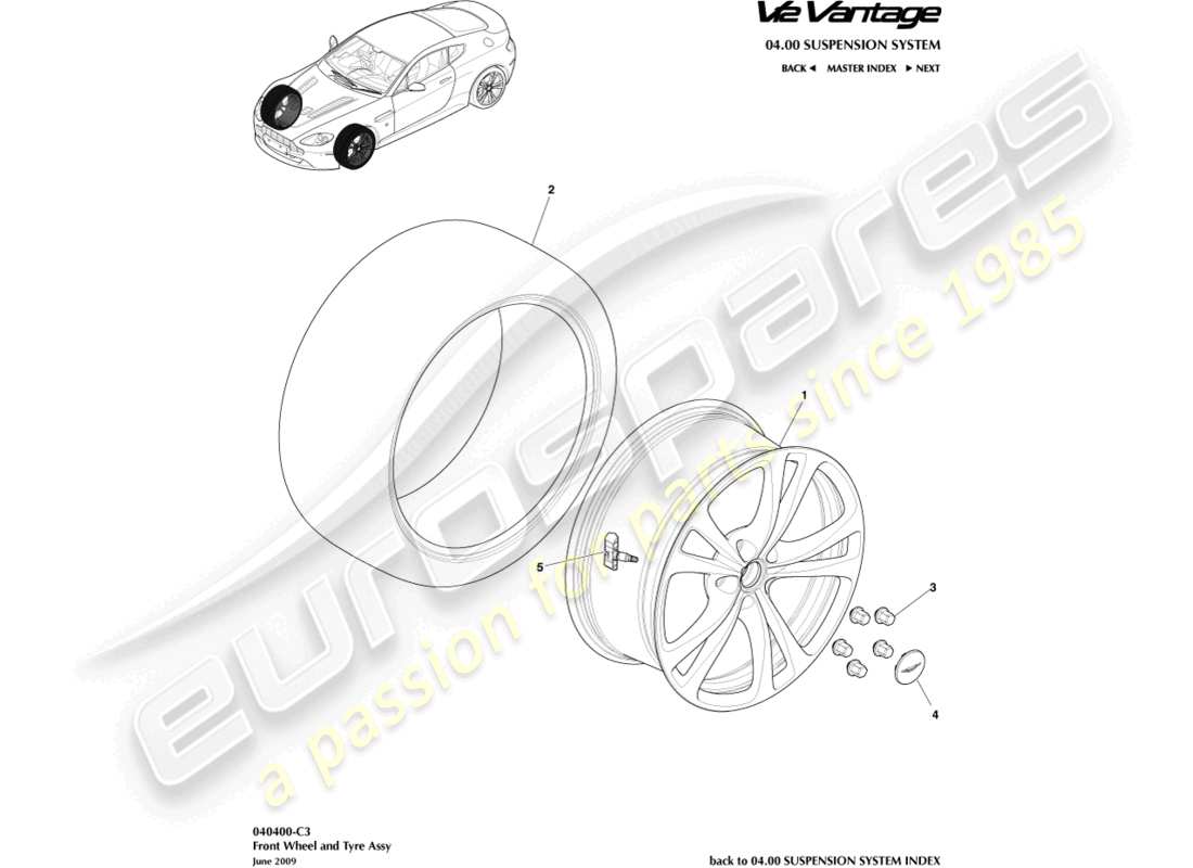 aston martin v12 vantage (2013) front wheels & tyres part diagram