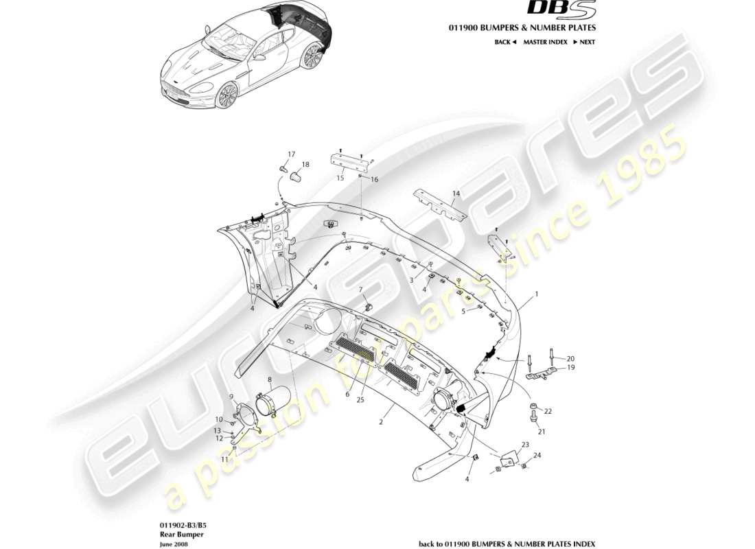 aston martin dbs (2012) rear bumper part diagram