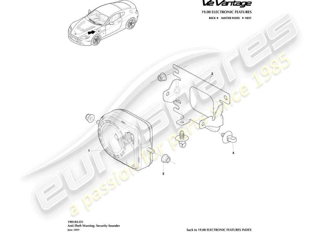 aston martin v12 vantage (2011) security sounder part diagram