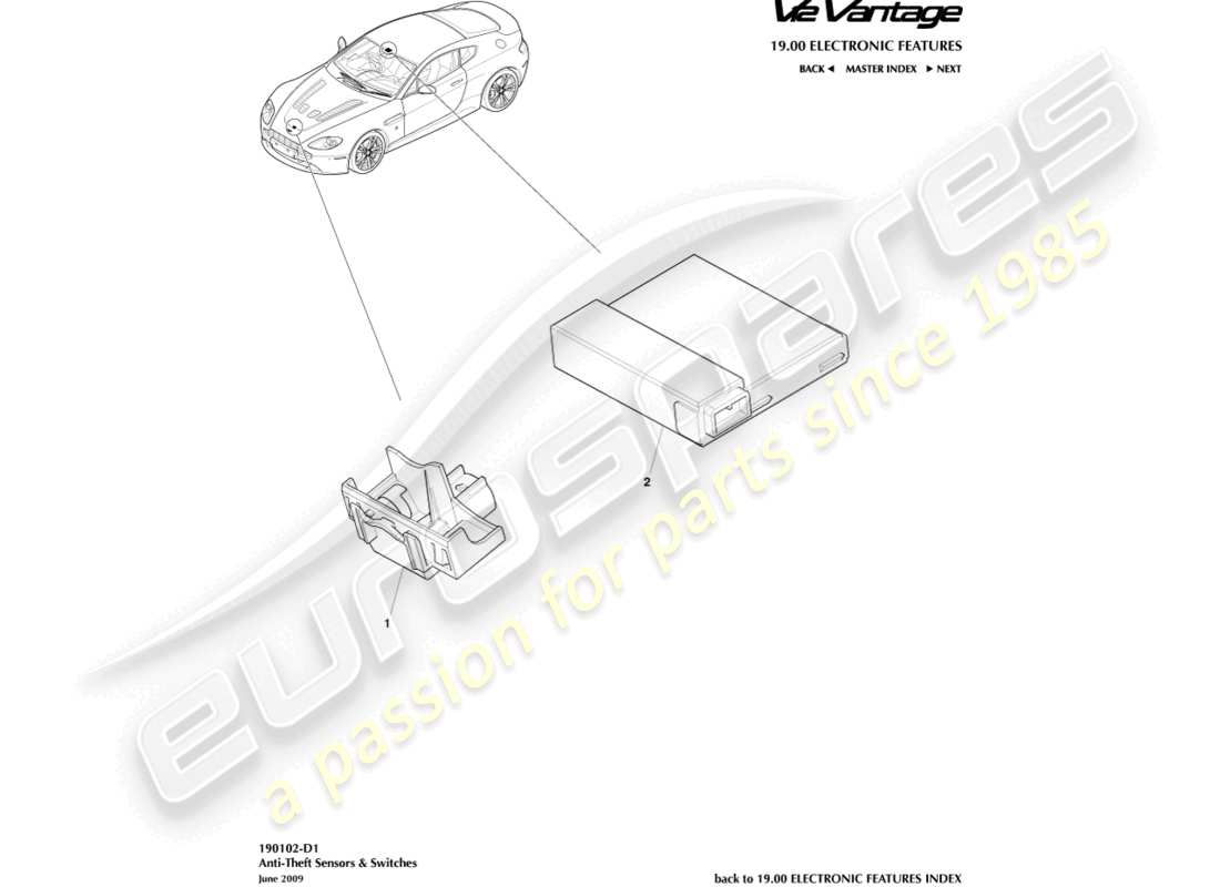 aston martin v12 vantage (2011) anti-theft sensors & switches part diagram