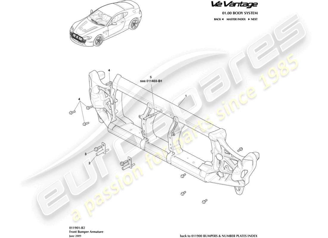 aston martin v12 vantage (2010) front bumper armature part diagram