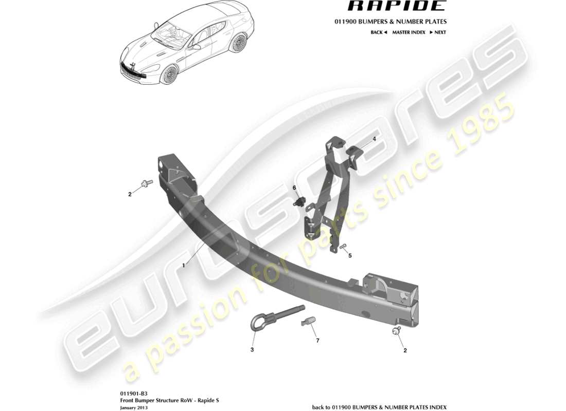 aston martin rapide (2019) front bumper structure, s row part diagram