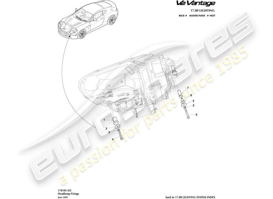 aston martin v12 vantage (2013) headlamp fixings part diagram