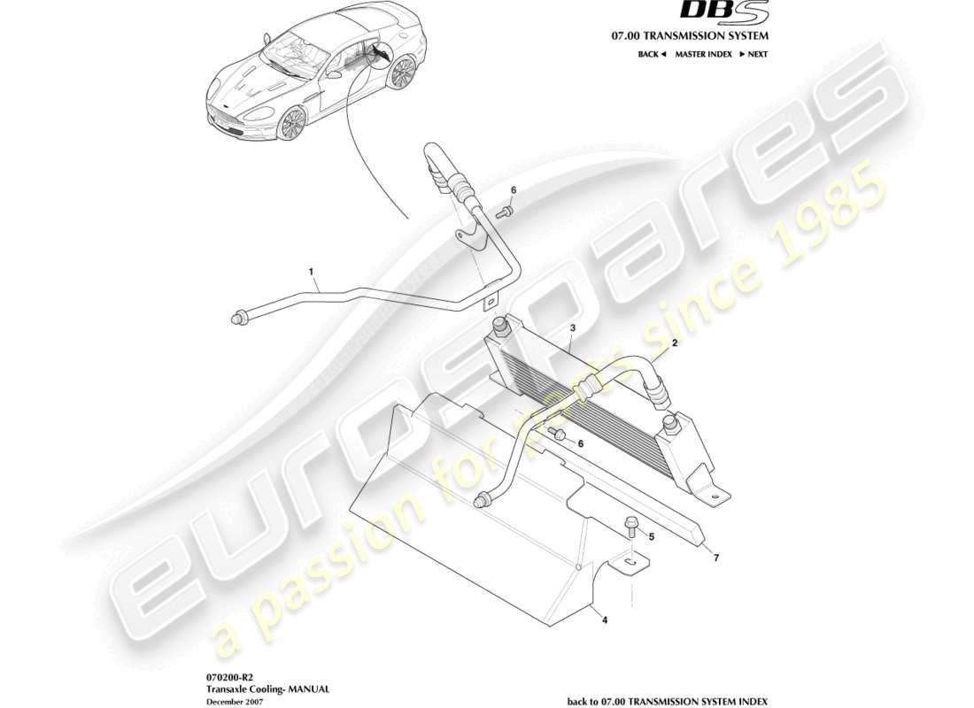 aston martin dbs (2007) transaxle cooling, manual part diagram