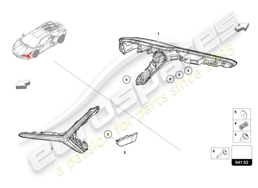 lamborghini revuelto coupe (2024) led headlight front parts diagram