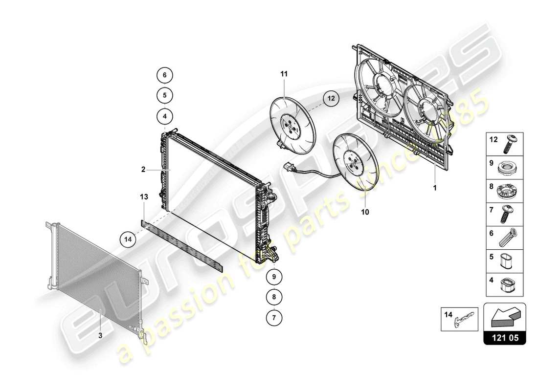 lamborghini urus (2021) radiator fan part diagram
