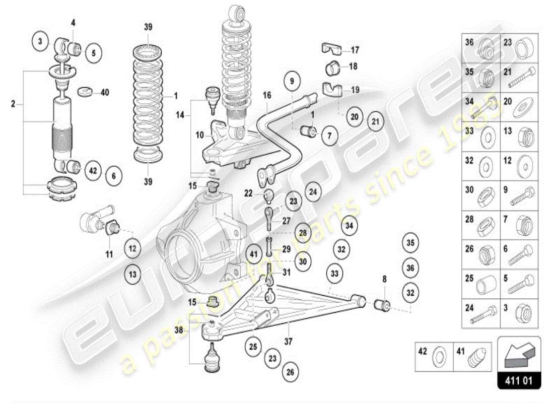 lamborghini diablo vt (1998) suspension front parts diagram