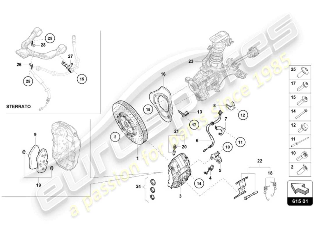 lamborghini 2024 (tecnica) ceramic brake disc front part diagram