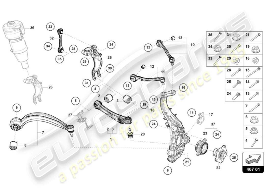 lamborghini urus (2021) suspension front part diagram