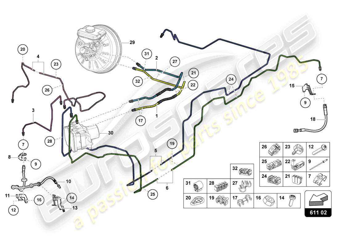 lamborghini urus (2019) brake pipe parts diagram