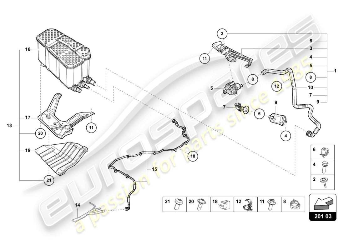 lamborghini urus (2022) active charcoal filter with diagnosis pump for fuel delivery system part diagram