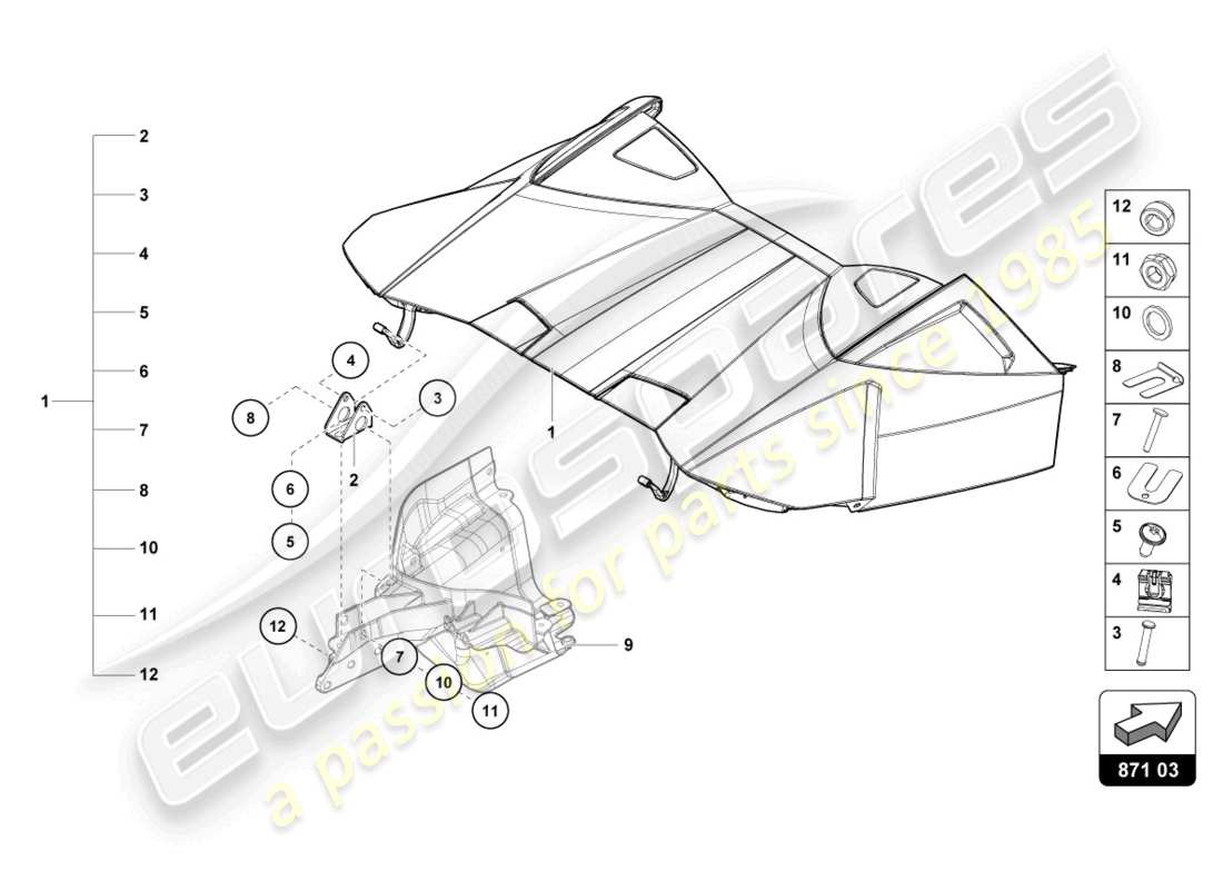 lamborghini 2022 (evo spyder 2wd) cabrio top stowage box cover part diagram