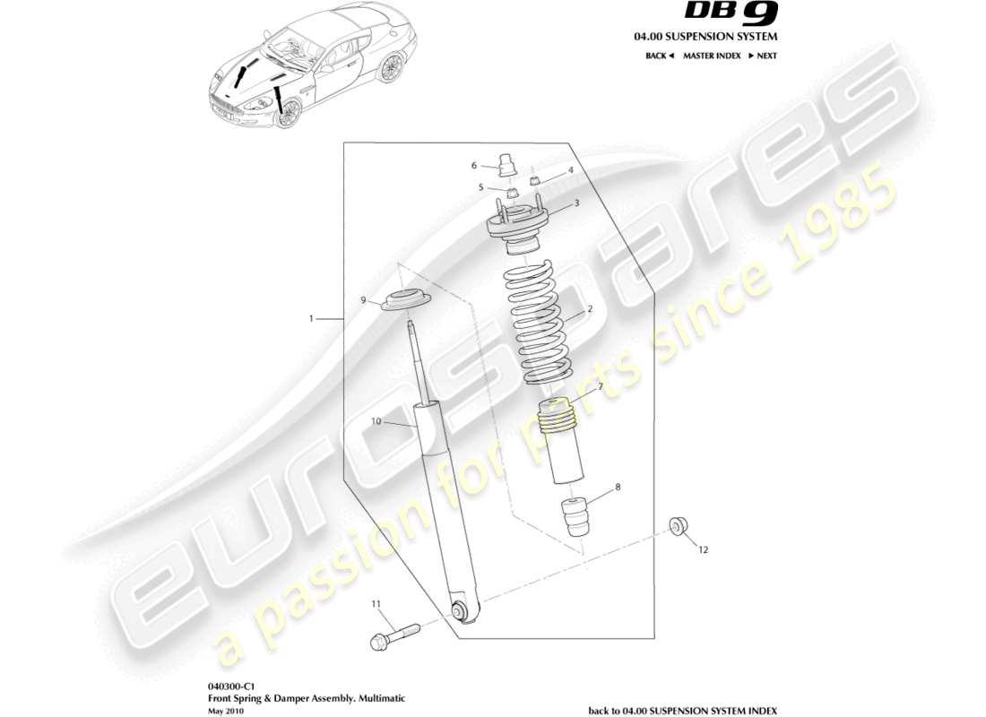 a part diagram from the Aston Martin DB9 (2009) parts catalogue