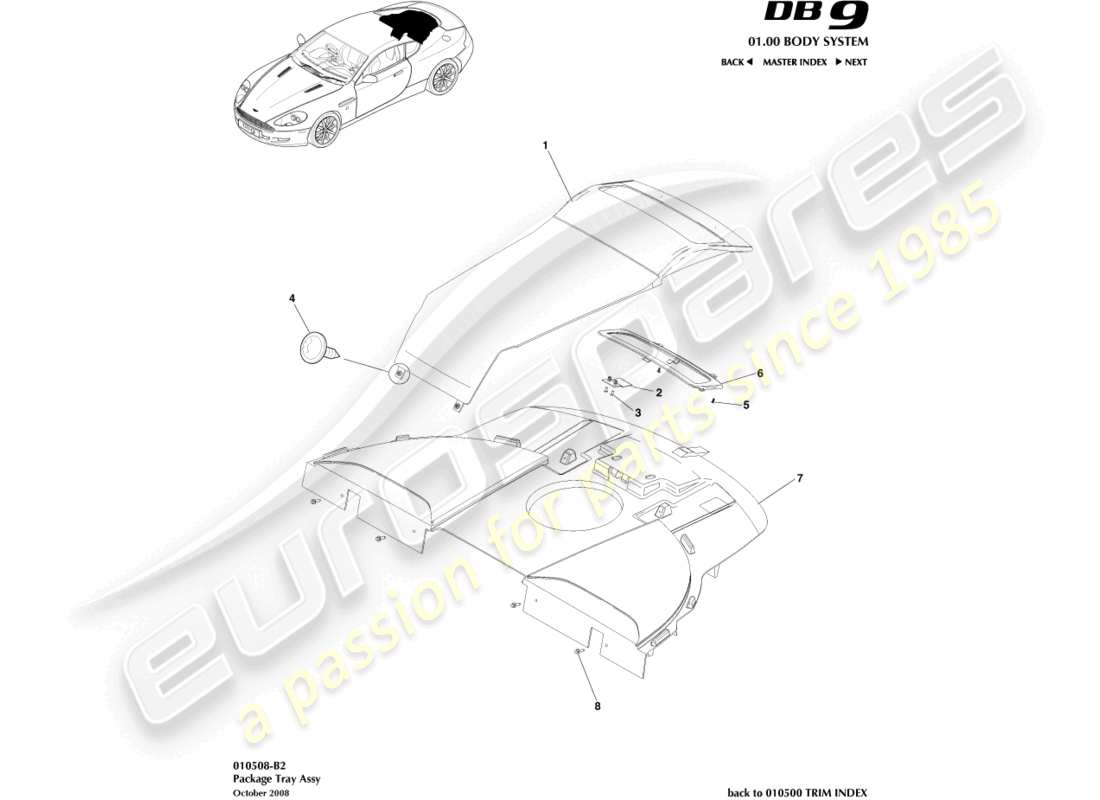 a part diagram from the Aston Martin DB9 (2012) parts catalogue