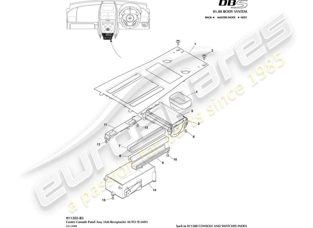 aston martin dbs (2007) centre console, auto part diagram