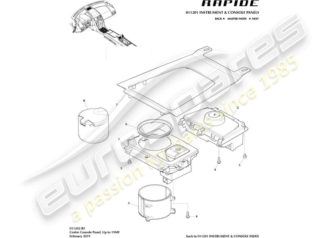 aston martin rapide (2013) centre console panel part diagram