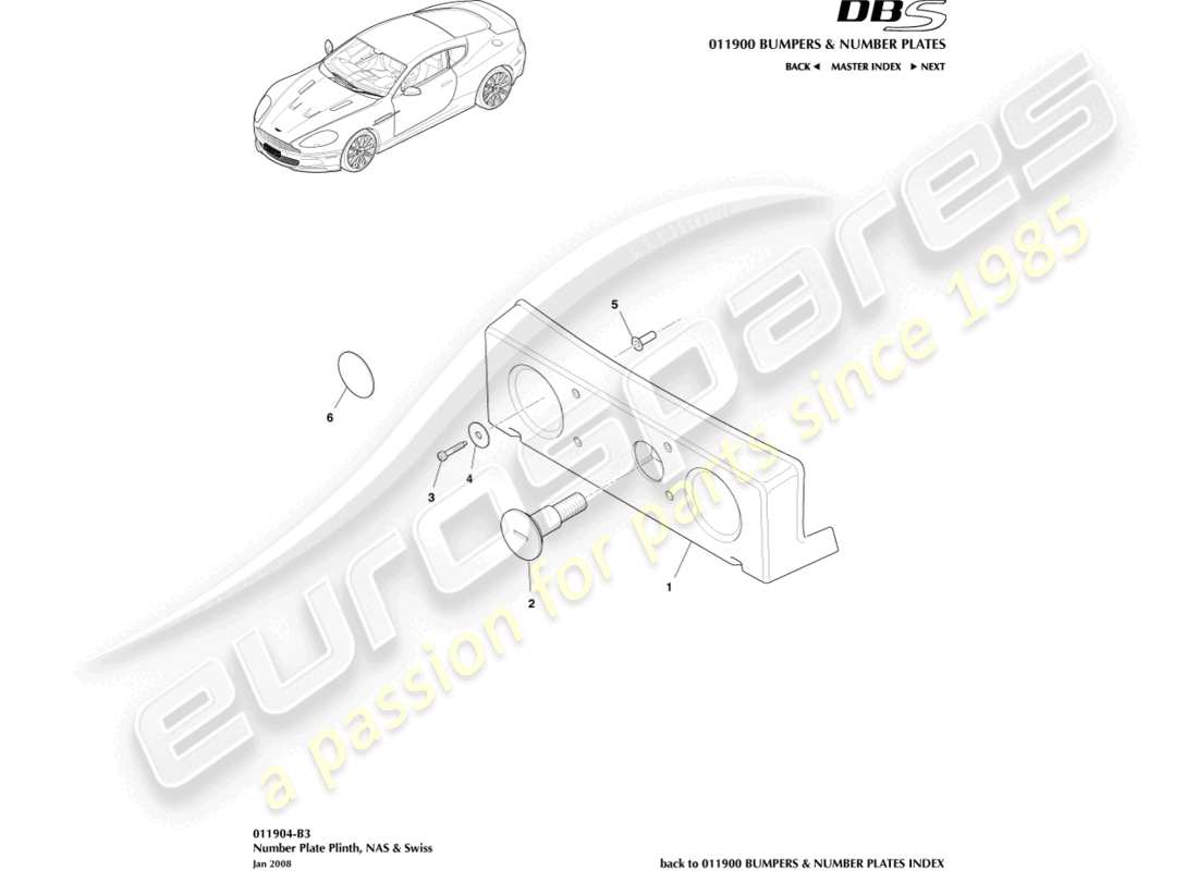 aston martin dbs (2007) license plate brackets, nas part diagram