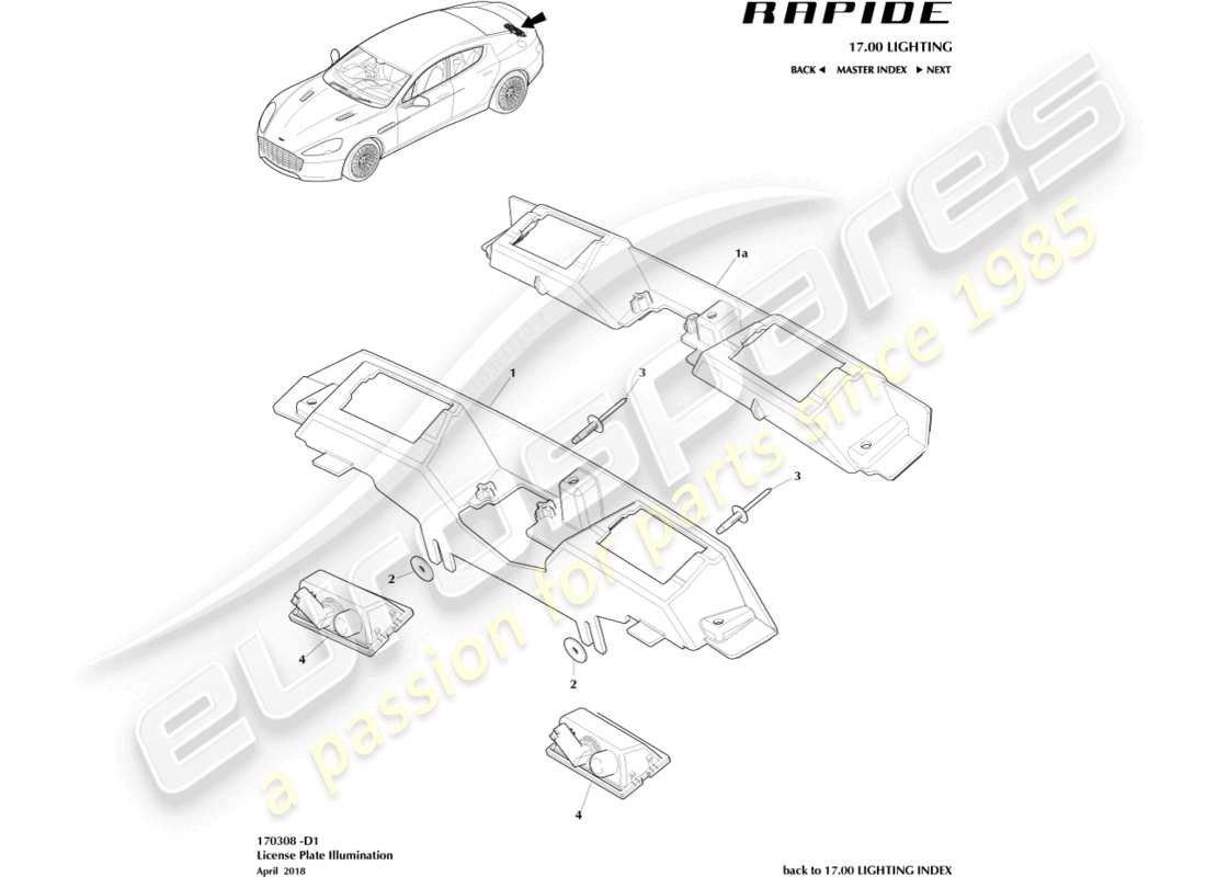 aston martin rapide (2013) license plate lamps part diagram