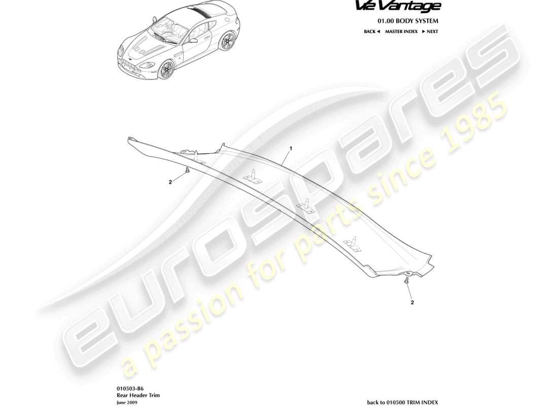 aston martin v12 vantage (2011) header trim, rear, coupe part diagram