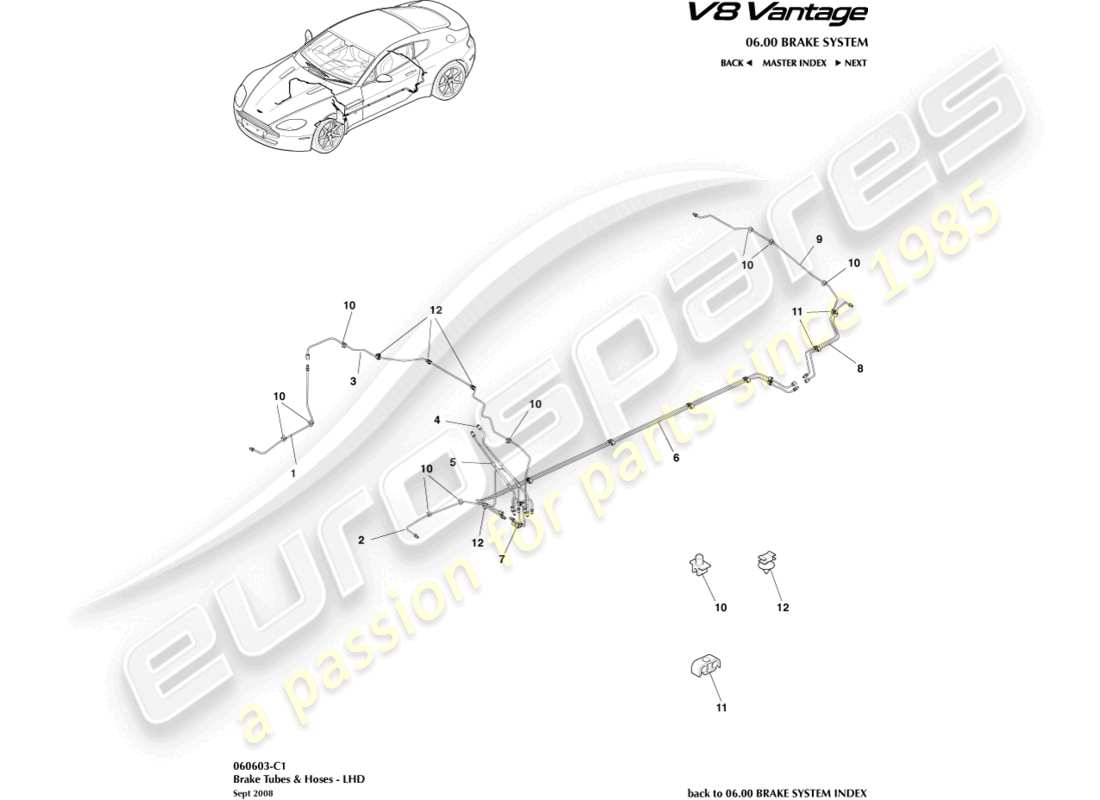 aston martin v8 vantage (2006) brake lines & hoses, lhd part diagram