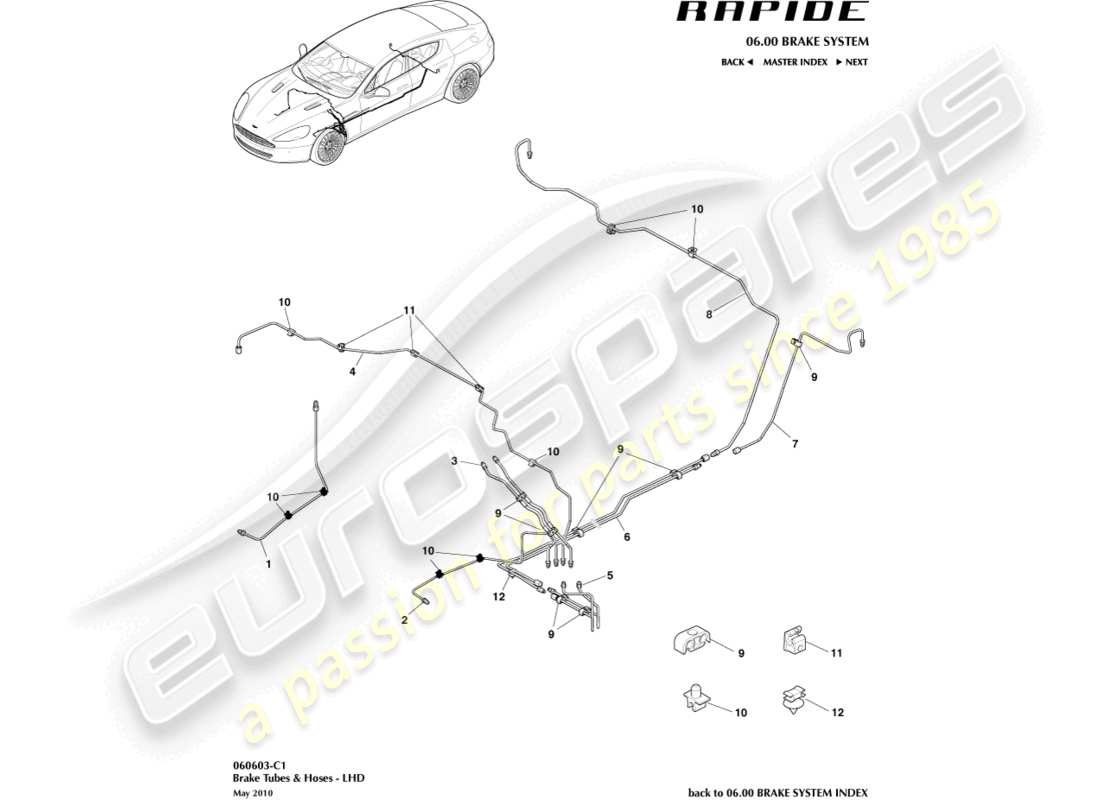 aston martin rapide (2013) brake lines & hoses, lhd part diagram