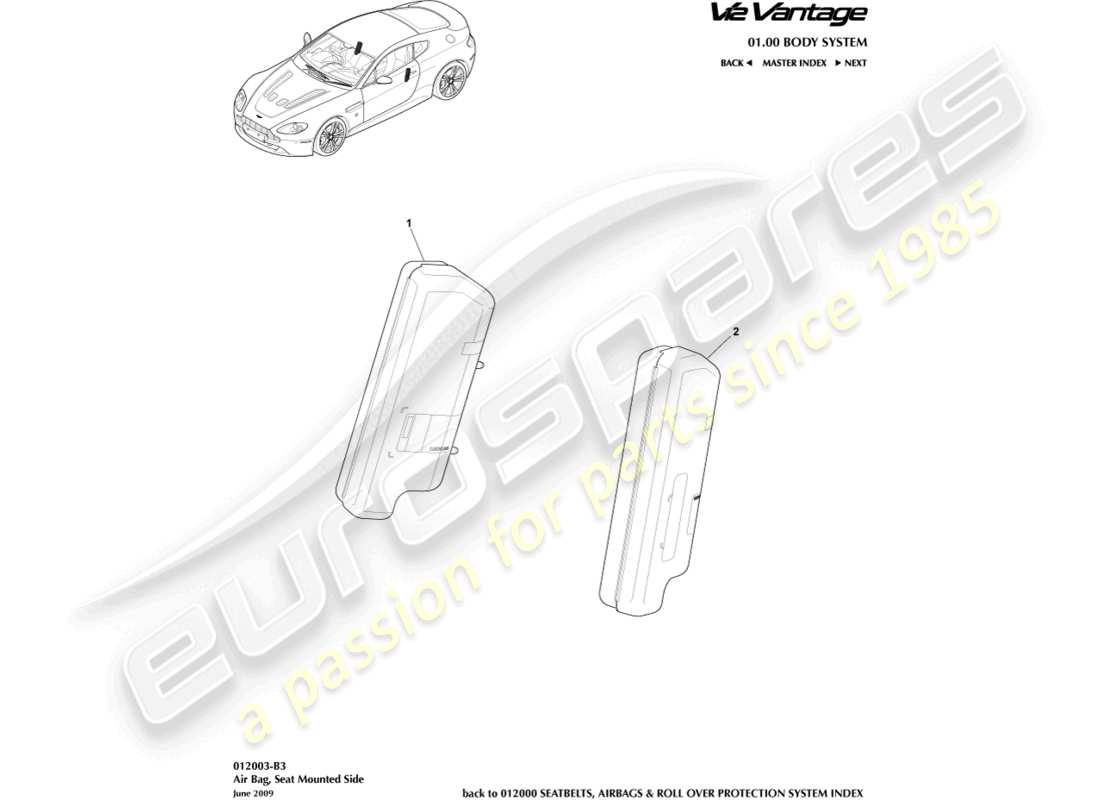aston martin v12 vantage (2013) side airbag part diagram