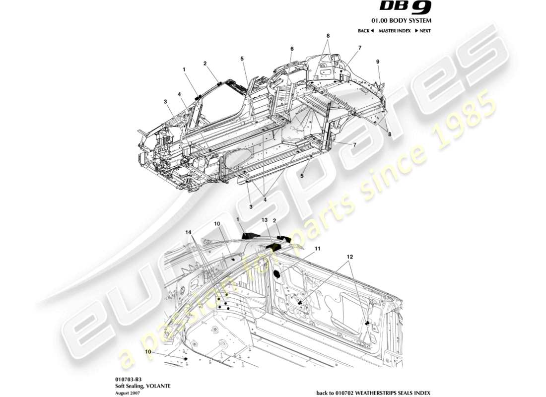 aston martin db9 (2006) soft sealing, volante part diagram