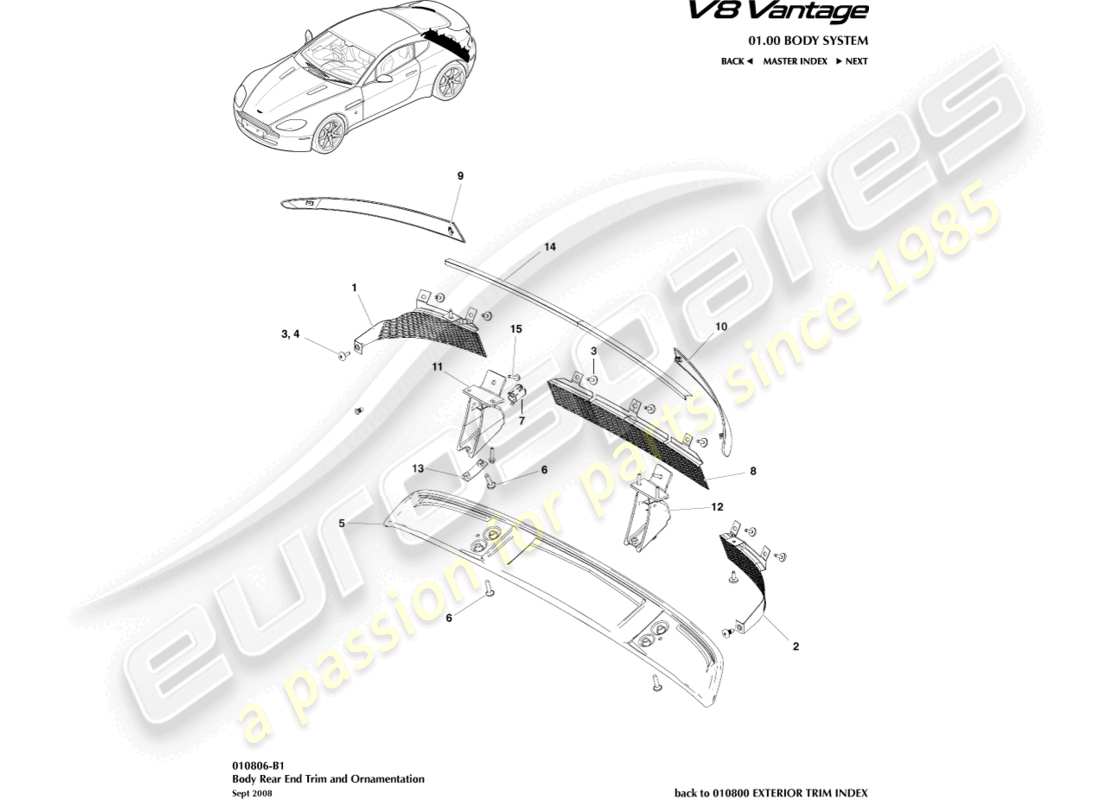 aston martin vantage gt8 (2017) body rear end trim part diagram