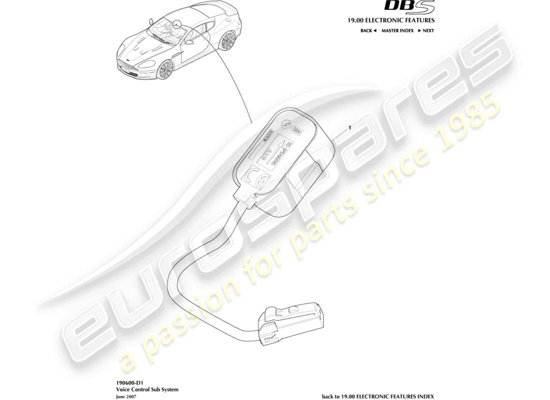 aston martin dbs (2009) voice control subsystem parts diagram