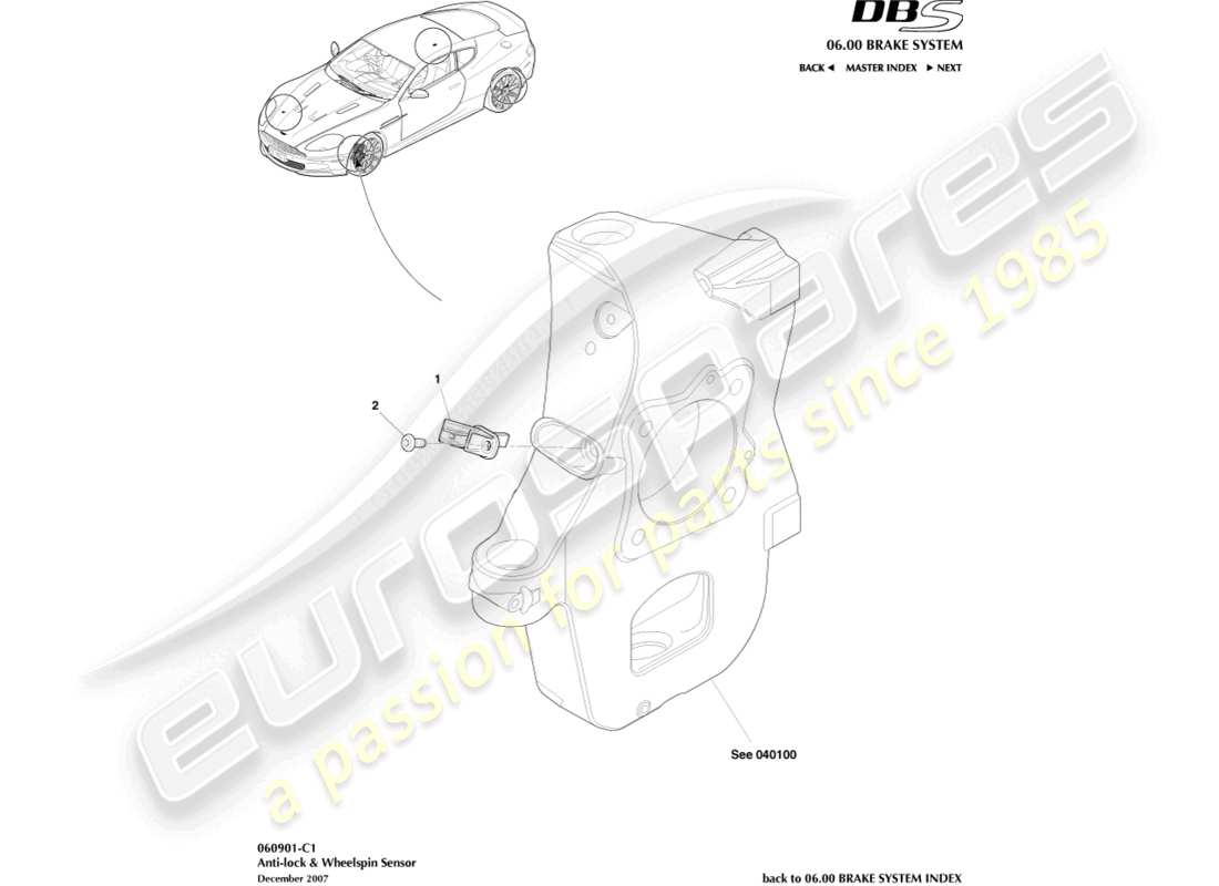 aston martin dbs (2009) anti-lock & wheel spin sensor parts diagram