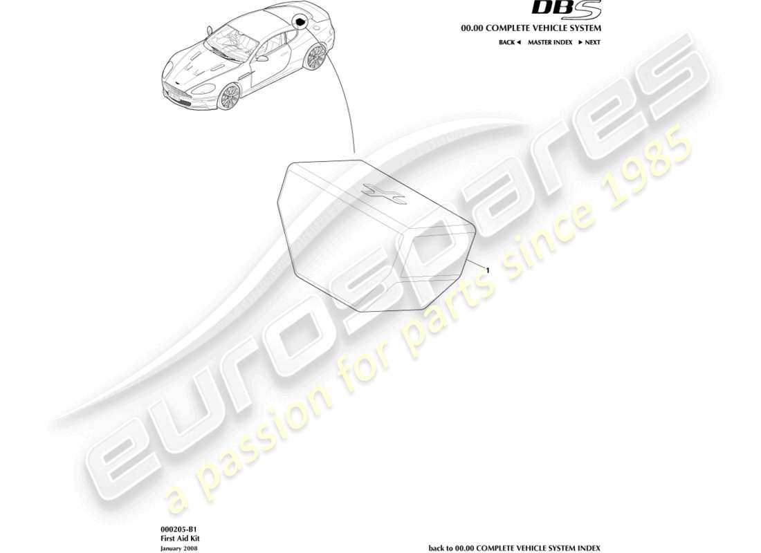 aston martin dbs (2007) first aid kit part diagram