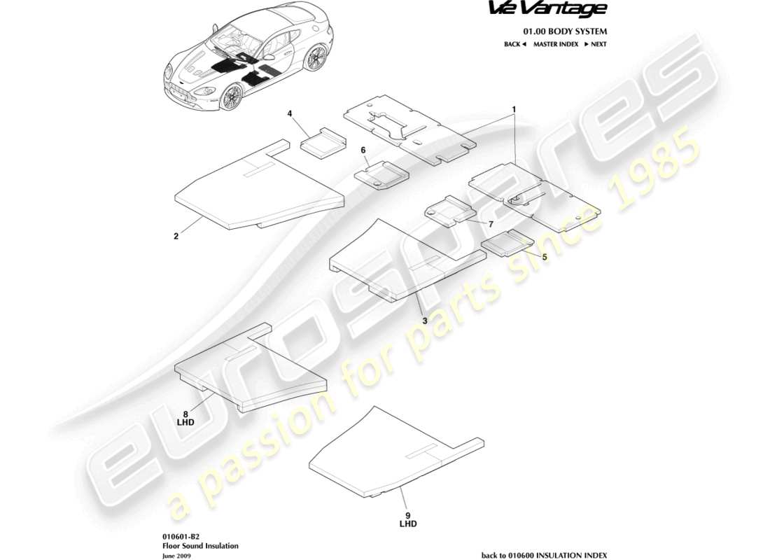 aston martin v12 vantage (2010) floor sound insulation part diagram