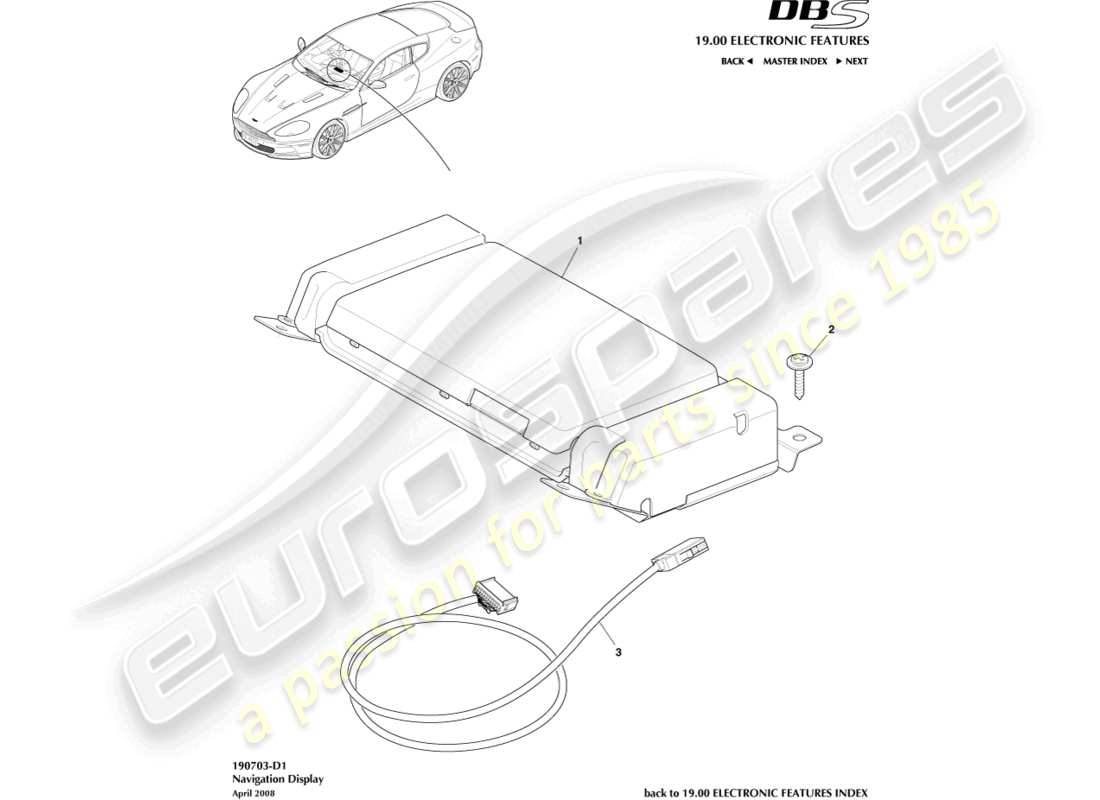 aston martin dbs (2011) navigation display part diagram