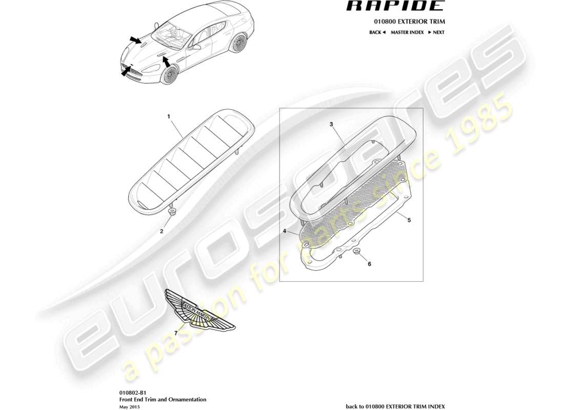 aston martin rapide (2013) front end trim part diagram