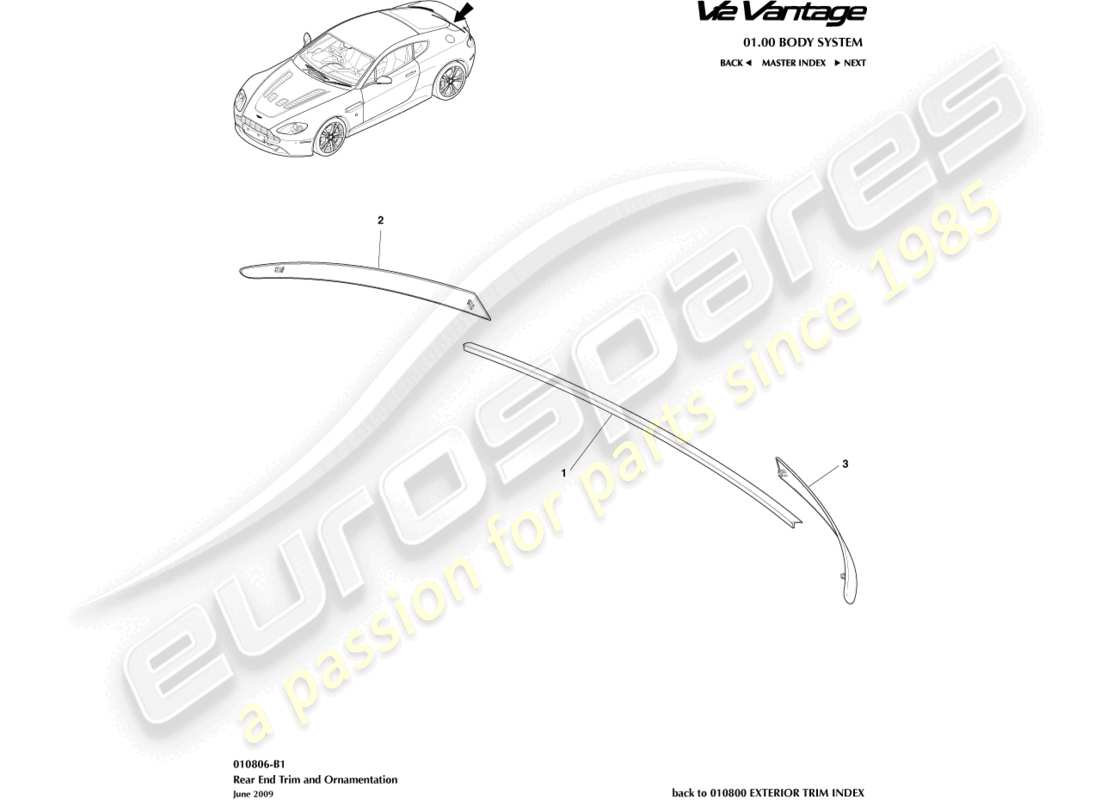 aston martin v12 vantage (2010) body rear end trim part diagram