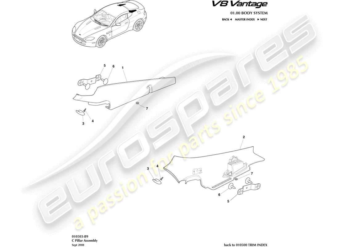 aston martin v8 vantage (2010) c pillar assembly part diagram