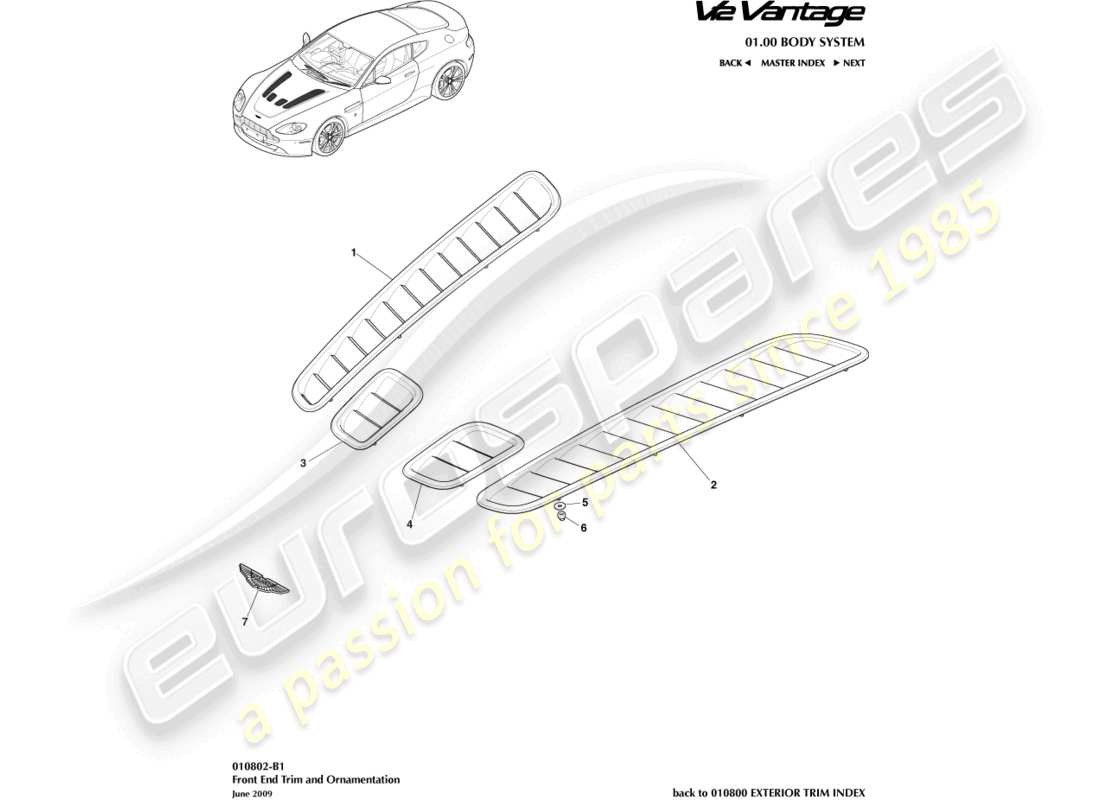 aston martin v12 vantage (2013) front end trim part diagram