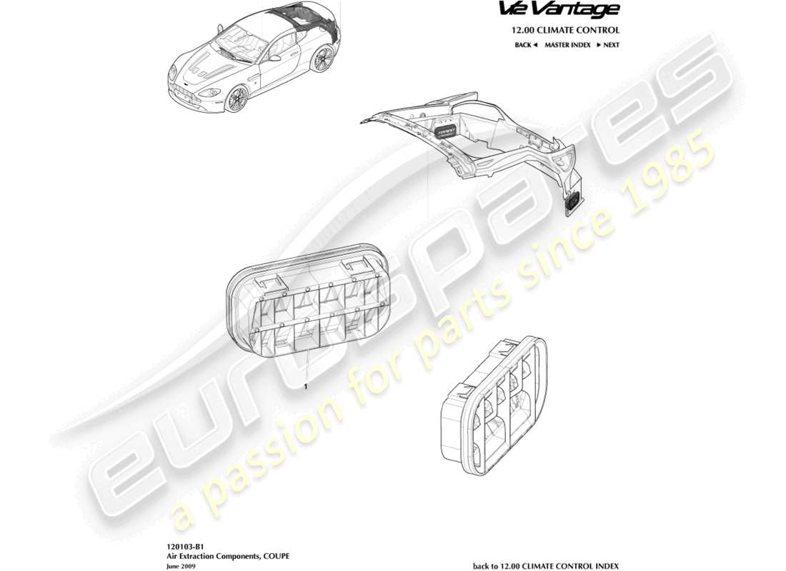aston martin v12 vantage (2013) air extraction components, coupe part diagram