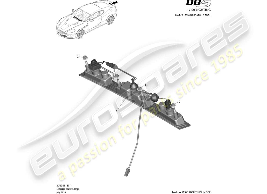 aston martin dbs (2012) license plate lamps part diagram