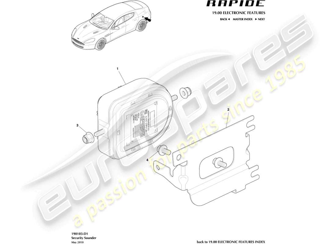 aston martin rapide (2013) alarm horns & sirens part diagram