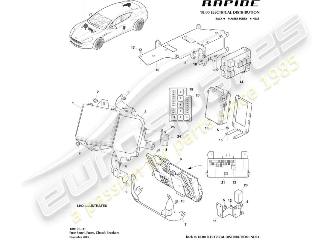 aston martin rapide (2019) fuse panels part diagram
