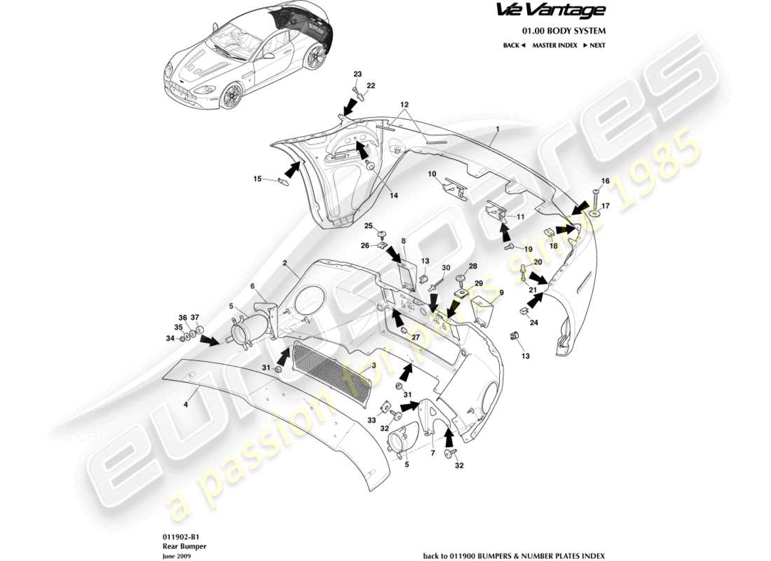 aston martin v12 vantage (2013) rear bumper part diagram