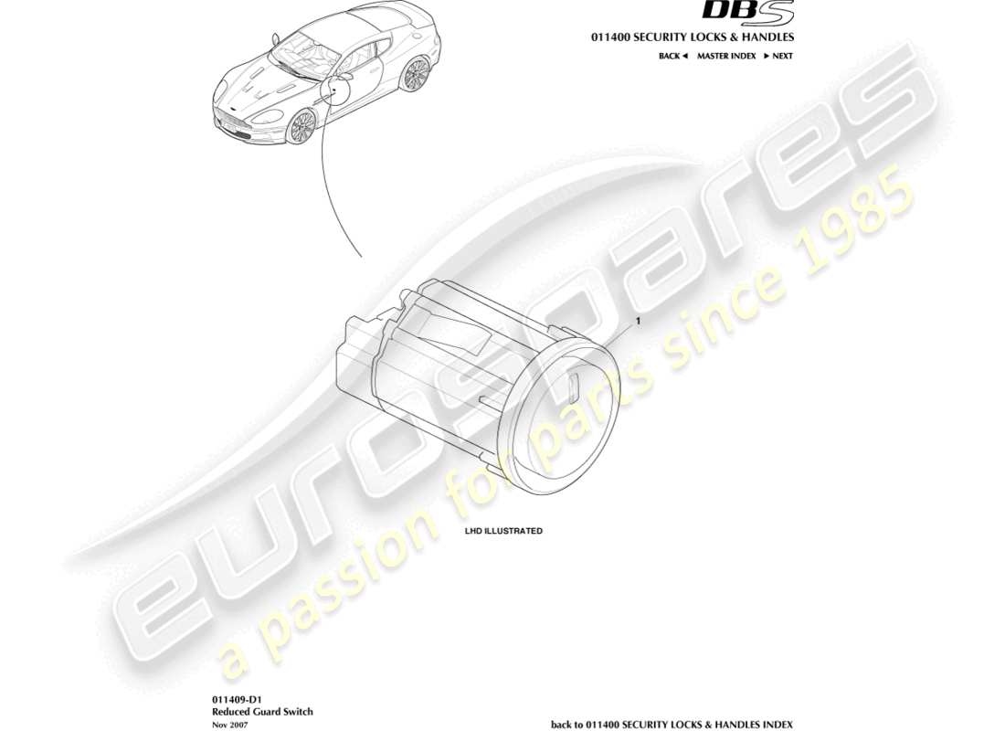 aston martin dbs (2007) reduced guard switch parts diagram