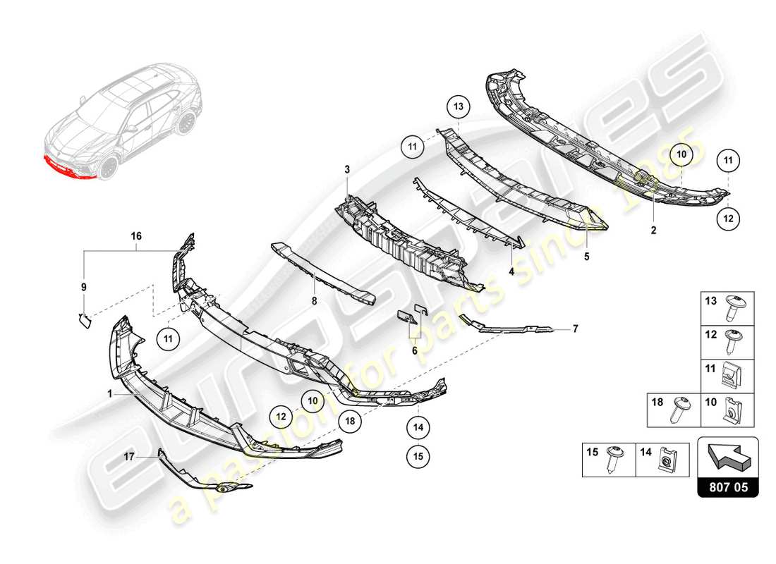 lamborghini urus (2020) bumper, complete carbon parts diagram