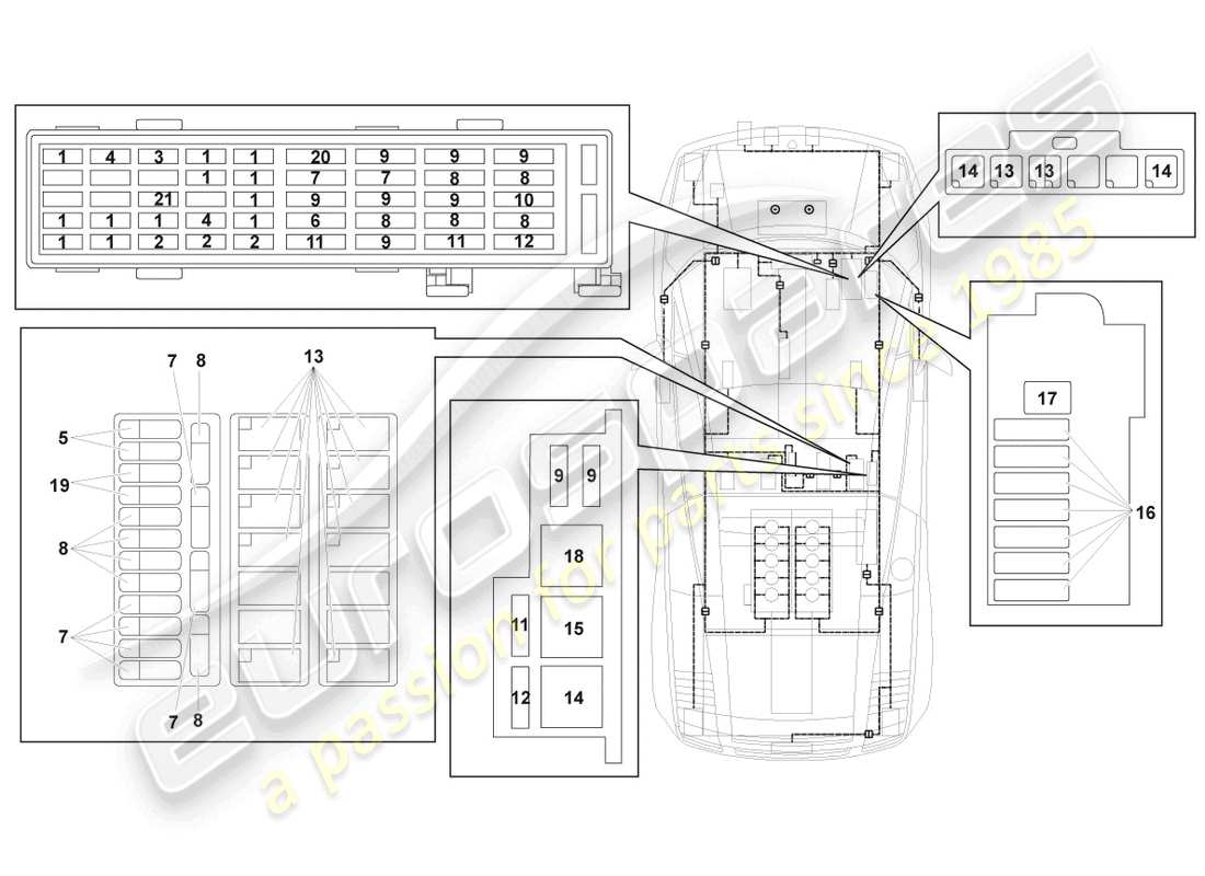 lamborghini gallardo coupe (2007) central electrics part diagram