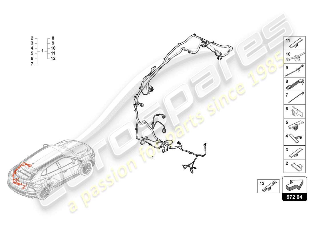 lamborghini urus (2019) cable set for tailgate parts diagram